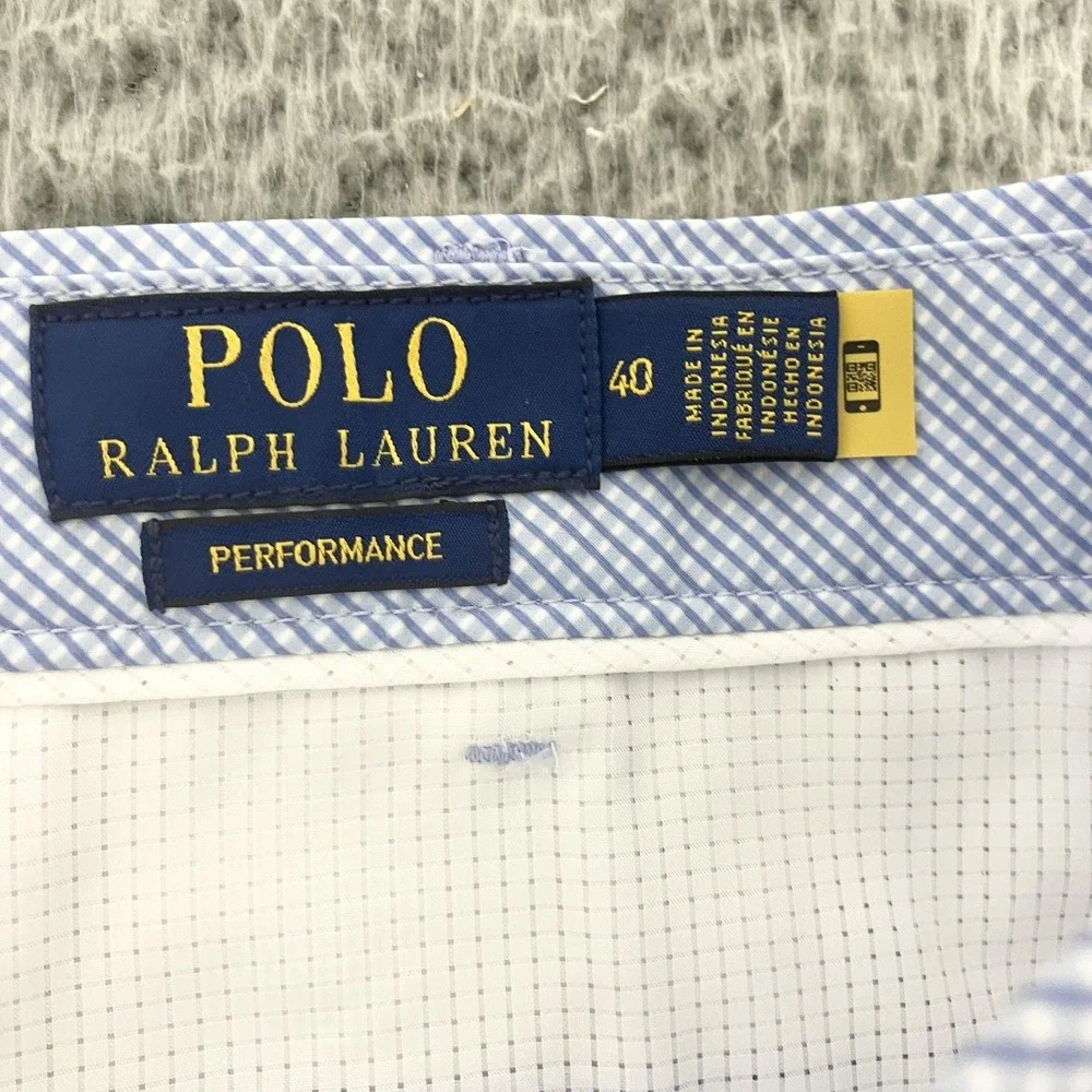 Polo Ralph Lauren Shorts Mens 40 Blue Check Tailored‎ Fit Performance Chino Golf